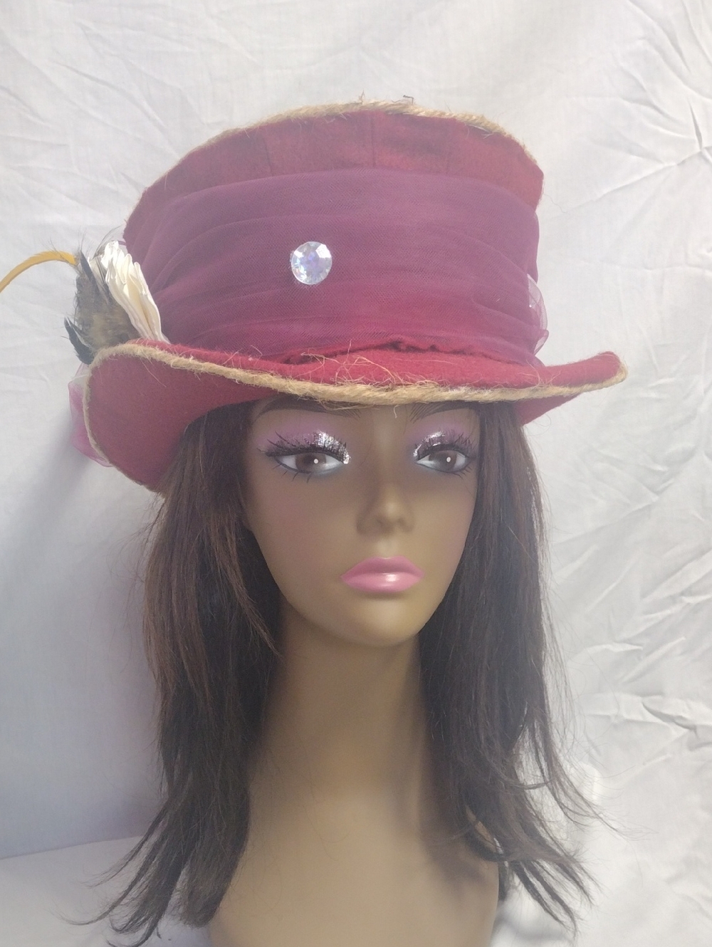 Stylish Burgundy Women's Decorative Top Hat